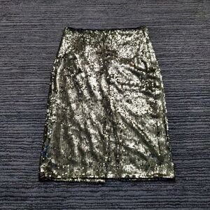 Zara Size M Green Sequined Semi Sheer Back Zip Midi Pencil Skirt